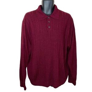 Geoffrey Beene Burgundy Red Knit Sweater Long Sleeve Acrylic Academia Mens 2x